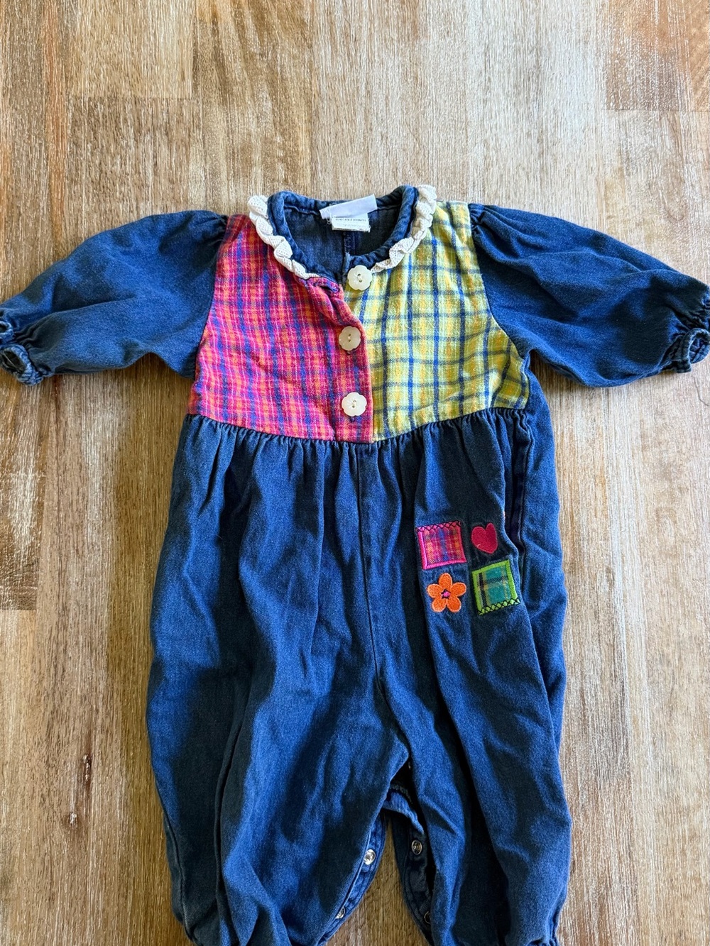 KABOOM Navy Blue Patch Plaid Baby Romper